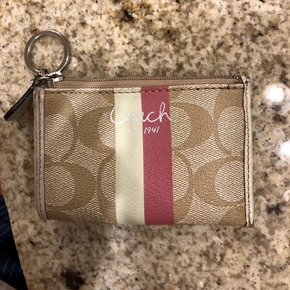 Coach pink and brown coin purse